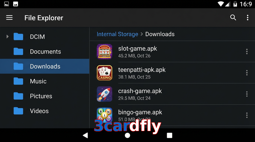 Main screen of 3Cardfly gameapk page for PK players